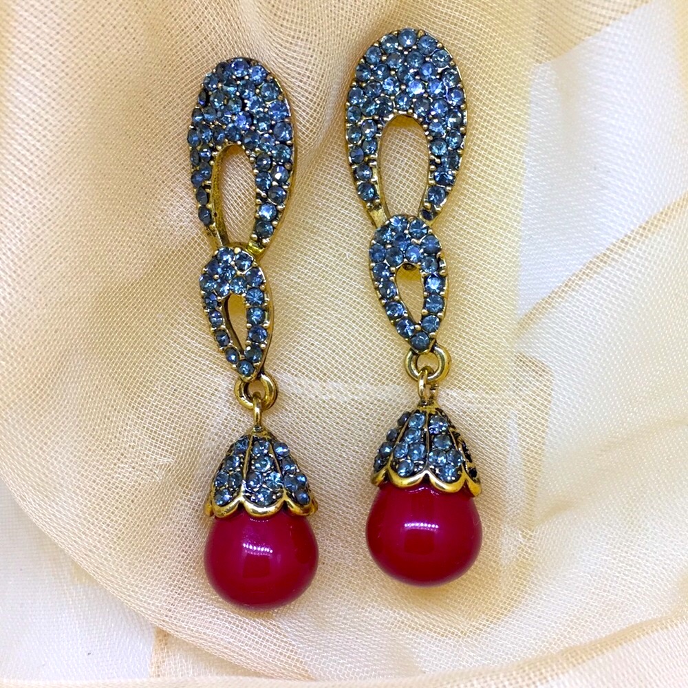 Vintage Red Dangle Earrings For Gift And Holidays